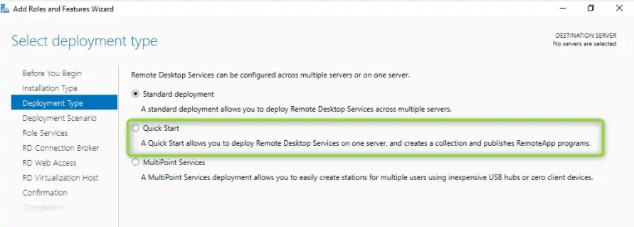 remote desktop services quick start windows server 2019