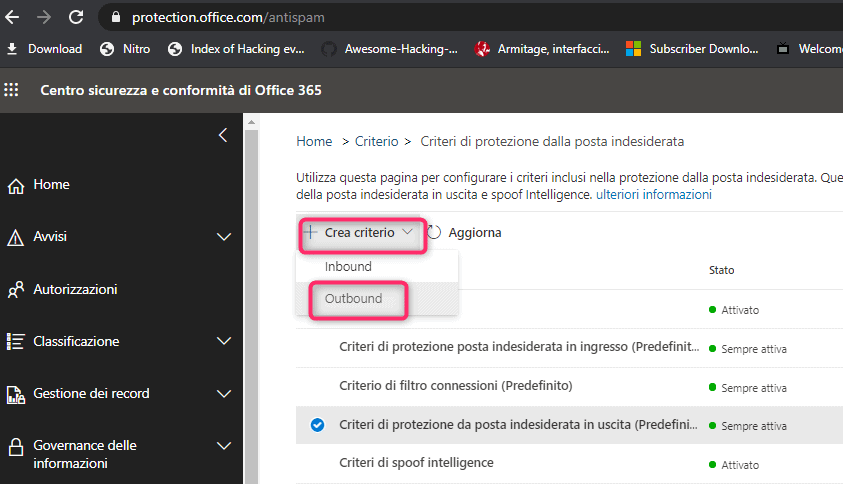 Office 365 outbound policy