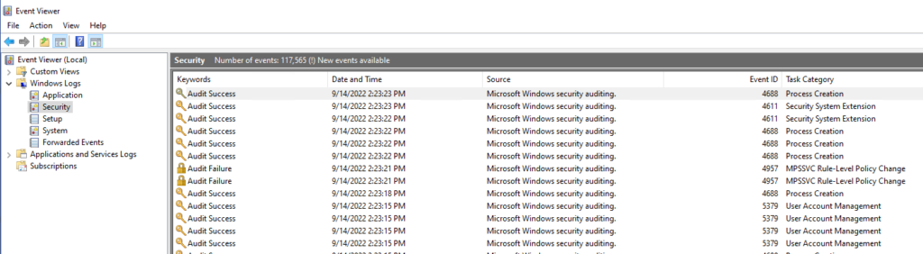 Windows security auditing