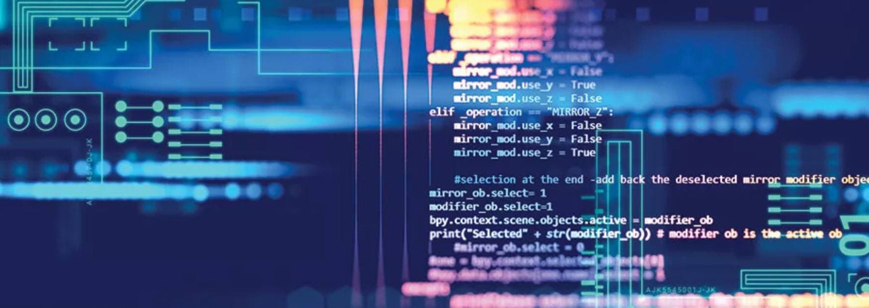 schermata digitale astratta nei toni del blu e del ciano che mostra linee di codice di programmazione per lo sviluppo web protetto.