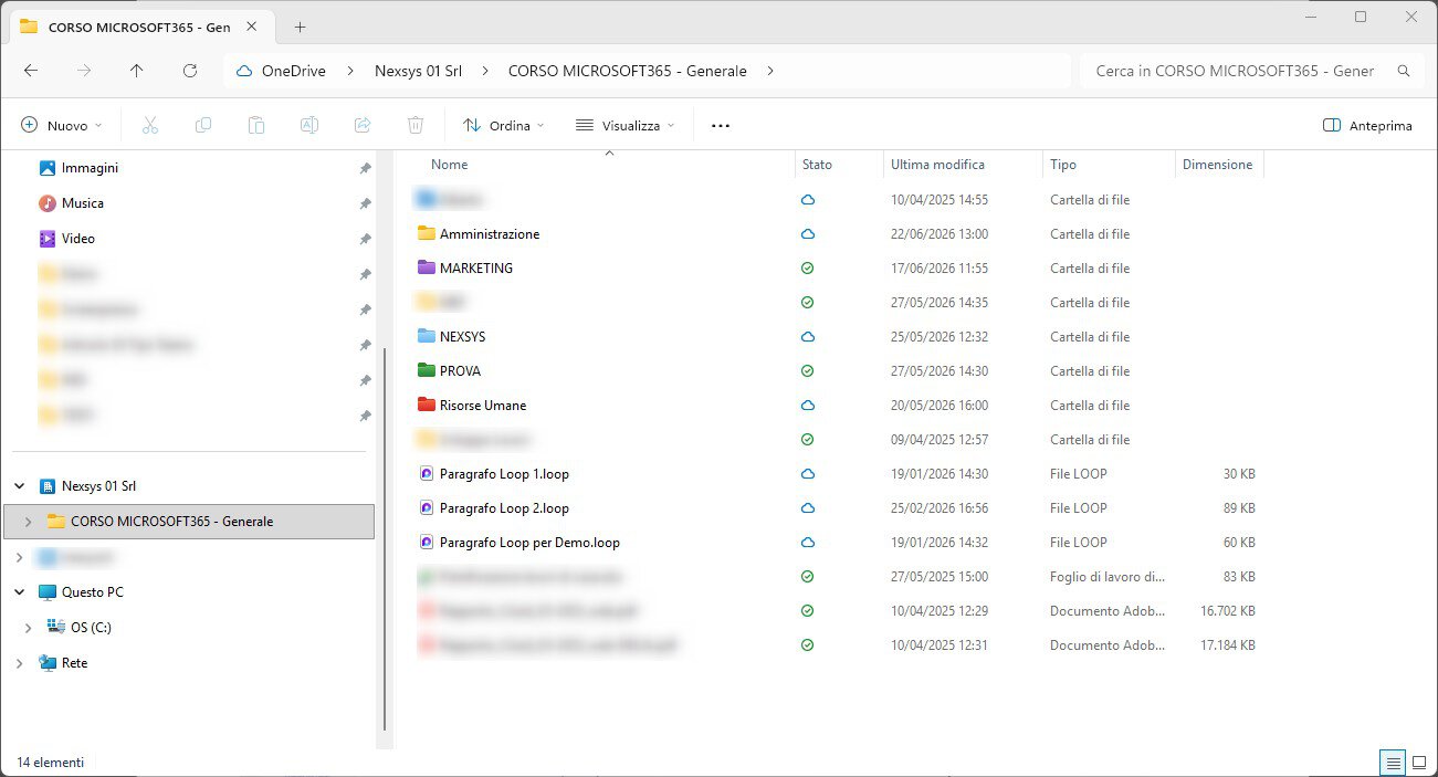 sincronizzazione dei file di microsoft teams ed esplora file via onedrive schermata di esplora file in windows che mostra la cartella di un canale di microsoft teams sincronizzata localmente tramite onedrive, con le icone dello stato di sincronizzazione.