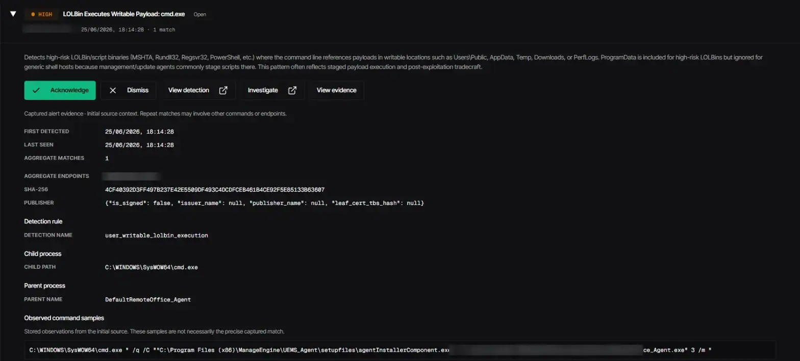 avviso magicsword di livello alto: cmd.exe che avvia un file da una cartella scrivibile dall’utente